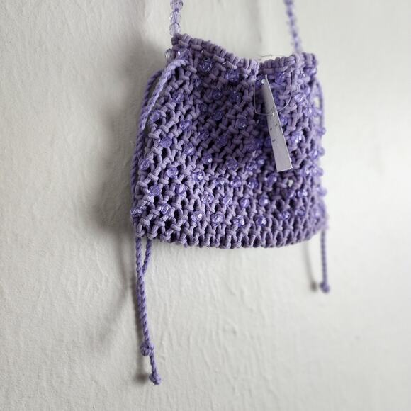 J.Crew Purple Knitted Crochet Pouch Drawstring Bag - Picture 4 of 12